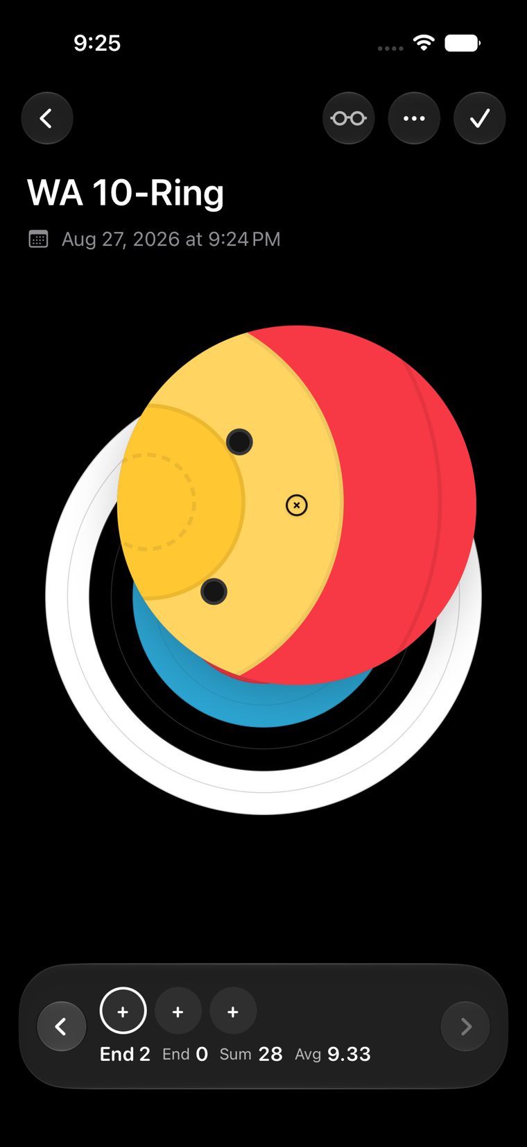 A magnifier enlarges the target rings around an arrow mark.