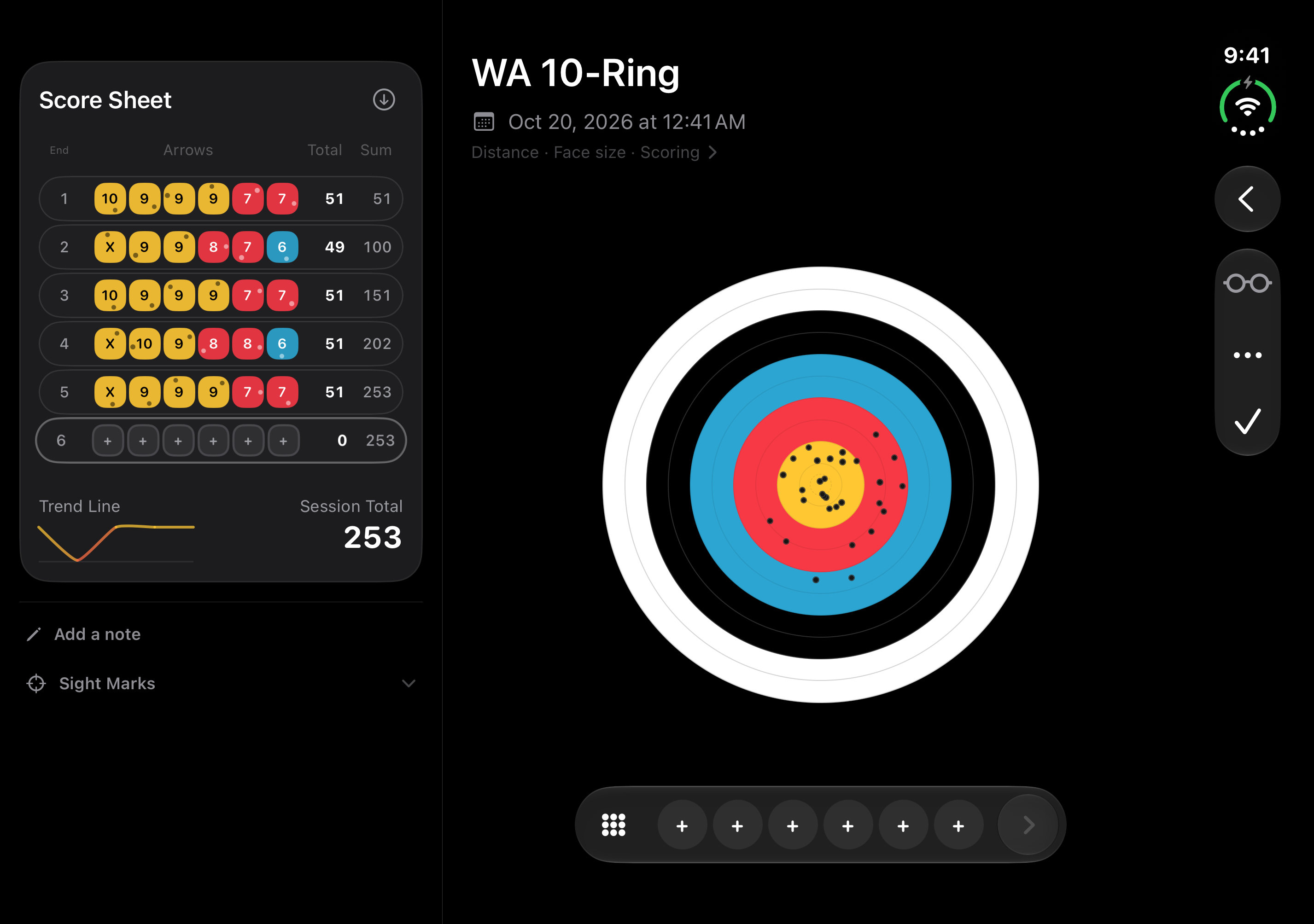 Open layout showing target face and score sheet.